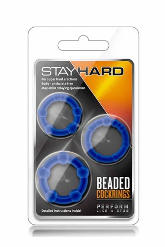Stay Hard Beaded Cockrings Blue - Péniszgyűrűk 3 db