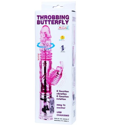 Throbbing Butterfly Vibrator Pink - Forgófejű vibrátor 29 cm
