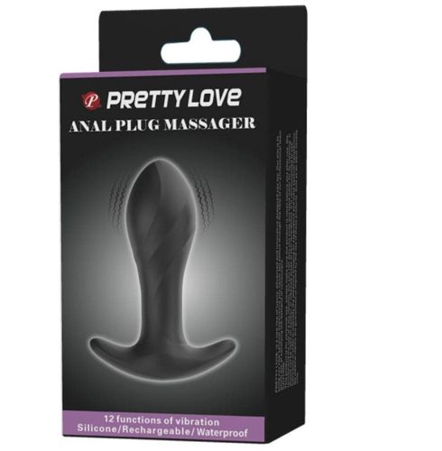 Pretty Love Anal Plug Massager Black - Anál plug, vibrátoros 10,5 cm