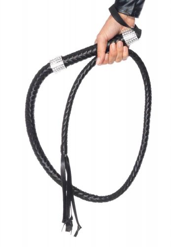 Rhinestone Handle Whip Black - Korbács 137 cm