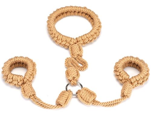 Bound You II Rope Collar to Wrist Cuffs - Csukló és gallérbilincs