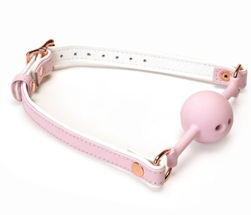 White & Pink Fairy Goat Leather Ball Gag - szájpercek, teljes hossza 65 cm