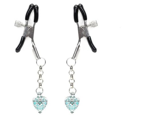 Glow-in-dark Nipple Clamps, Light Blue - Mellbimbó csipesz