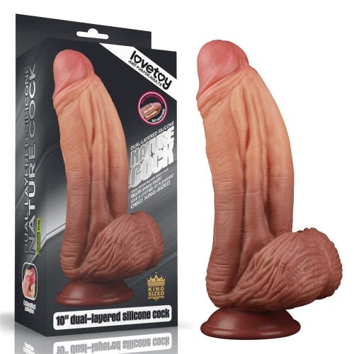 10" Dual-layered Silicone Nature Cock Brown - Élethű dildó 24,5 cm