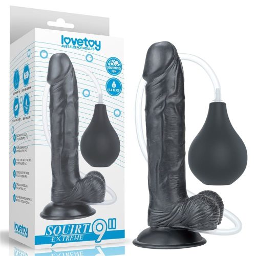 9'' Squirt Extreme Dildo - Black - Élethű, spriccelő dildó 23 cm