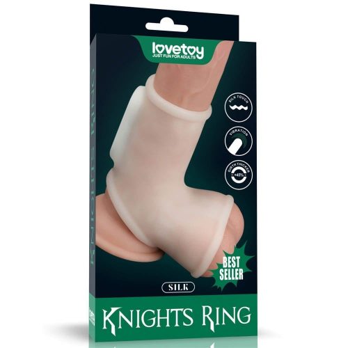 Vibrating Silk Knights Ring with Scrotum Sleeve (White) I - Vibrtációs pénisz feltét
