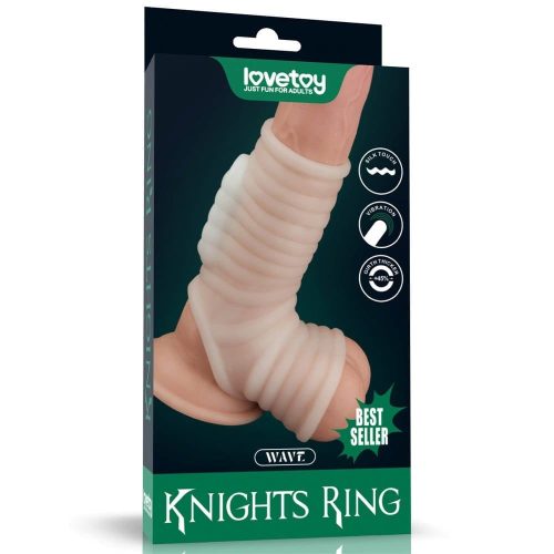 Vibrating Silk Knights Ring with Scrotum Sleeve (White) III - Pénisz feltét