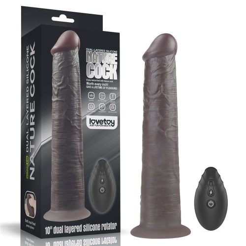 10'' Dual Layered Silicone Rotator Brown - Forgófejű, élethű vibrátor 25,3 cm