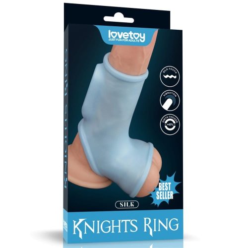 Vibrating Silk Knights Ring with Scrotum Sleeve Blue - Vibrációs pénisz feltét