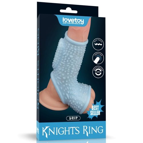 Vibrating Drip Knights Ring with Scrotum Sleeve Blue - Vibrációs pénisz feltét 