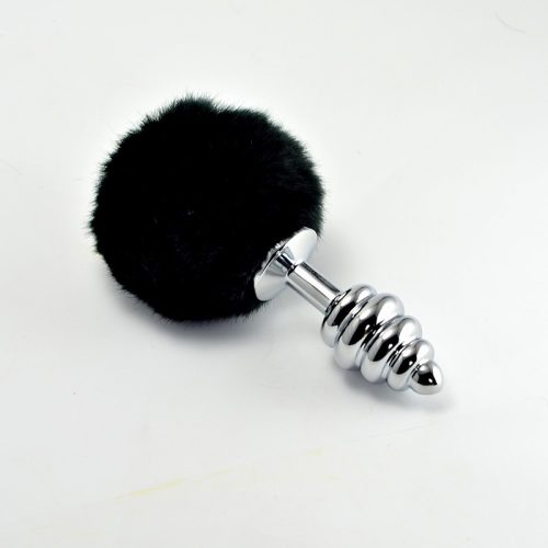 Spiral Pompon Metal Plug Black - Anál plug 7 cm