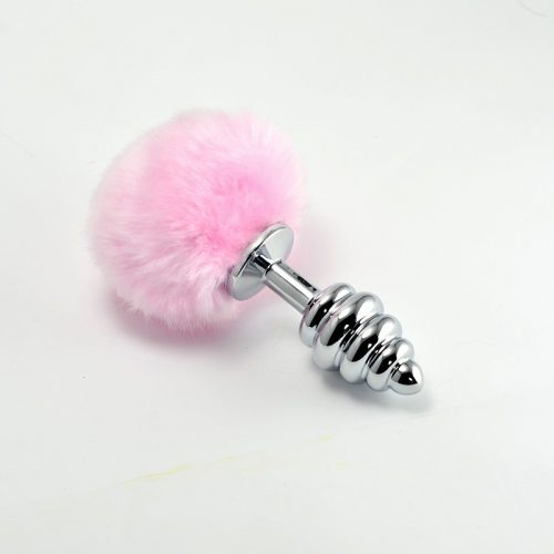 Spiral Pompon Metal Plug Pink - Anál plug 7 cm