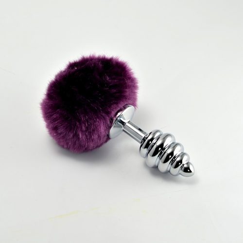 Spiral Pompon Metal Plug Purple - Anál plug 7 cm
