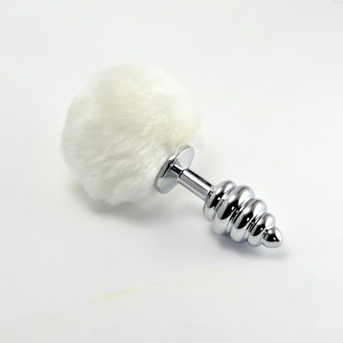 Spiral Pompon Metal Plug White - Anál plug 7 cm