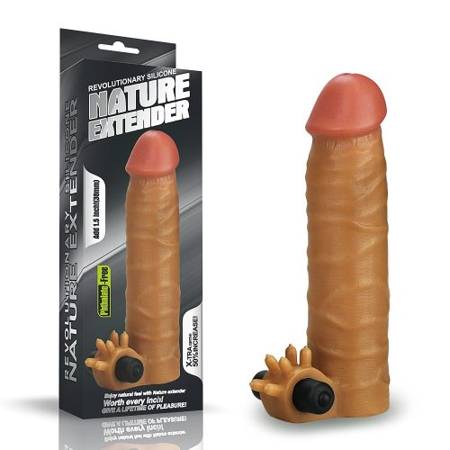 Add 1.5" Vibrating Silicone Extender Brown - Pénisz hosszabbító