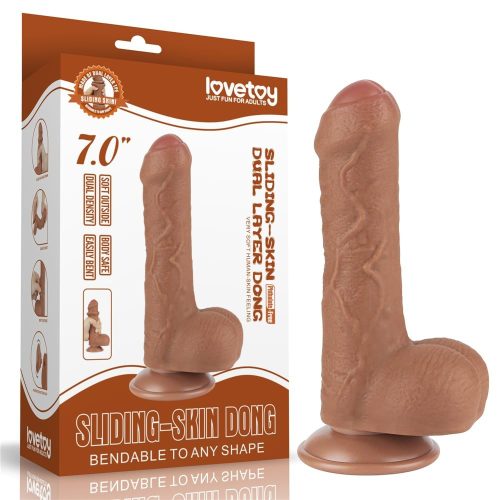 7'' Sliding Skin Dual Layer Dong Brown - Élethű dildó 18,3 cm, barna