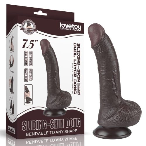 7.5'' Sliding Skin Dual Layer Dong Black I - Élethű dildó 19,5 cm