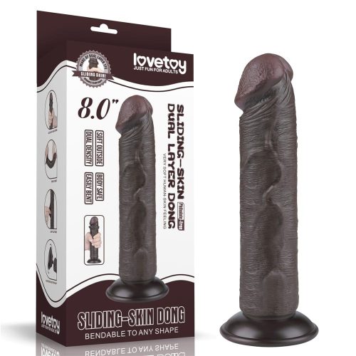 8'' Sliding Skin Dual Layer Dong Black II - Élethű dildó 20 cm
