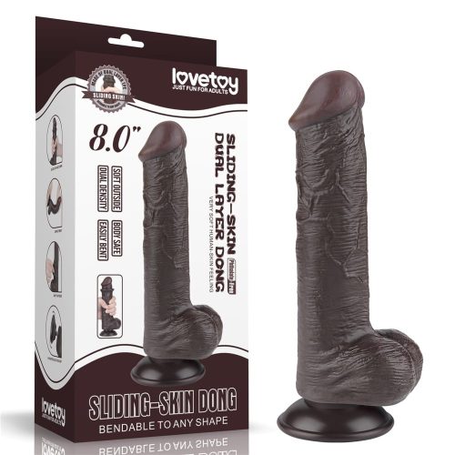 8'' Sliding Skin Dual Layer Dong - Élethű fekete dildó 20,8 cm