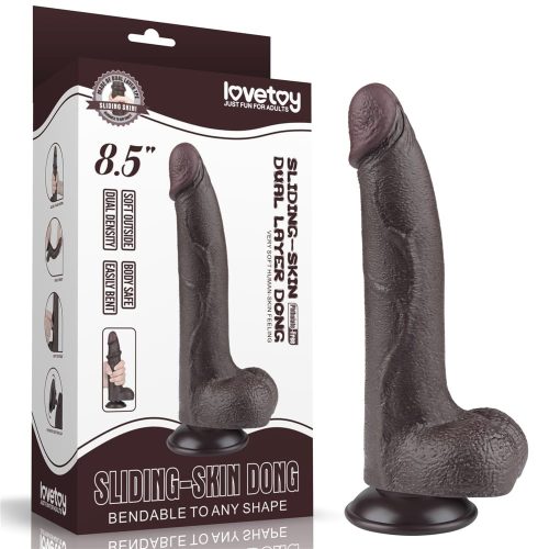 8.5'' Sliding Skin Dual Layer Dong Black I - Élethű dildó 22 cm