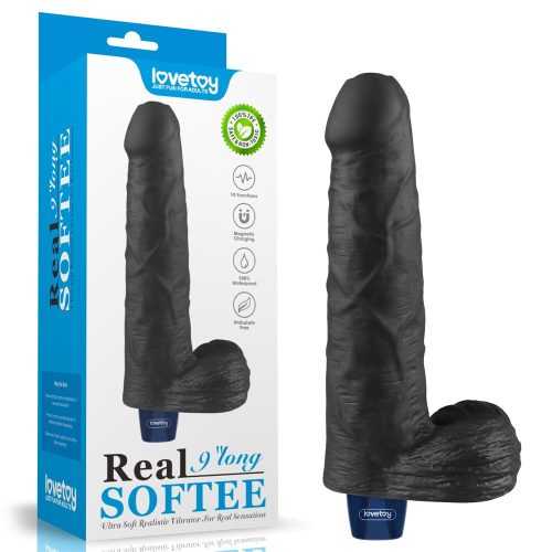9" REAL SOFTEE Rechargeable Vibrating Dildo(Black) - Élethű vibrátor 22,6 cm