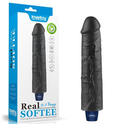 9.5" REAL SOFTEE Rechargeable Vibrating Dildo(Black) - Élethű vibrátor 23,7 cm
