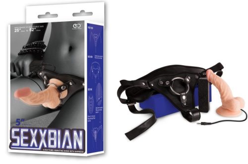 SEXXBIAN 5" VIBRATING DONG & HARNESS - Felcsatolható vibrátor 10 cm