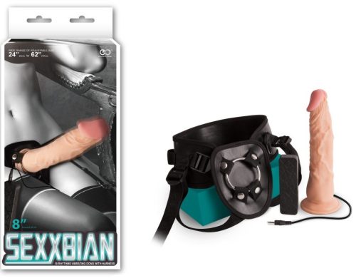 SEXXBIAN 8" VIBRATING DONG & HARNESS - Felcsatolható vibrátor 20 cm