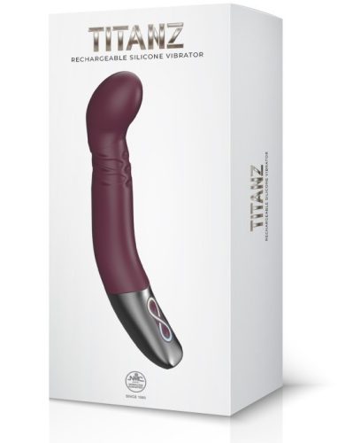 TITANZ 8" SILICONE RECHARGEABLE VIBRATOR IN RUBINE - G-pont vibrátor 20,3 cm