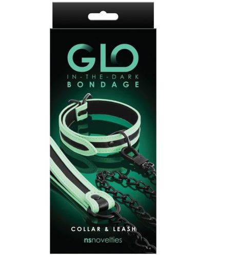 GLO Bondage - Collar and Leash - Green - Nyakörv és póráz