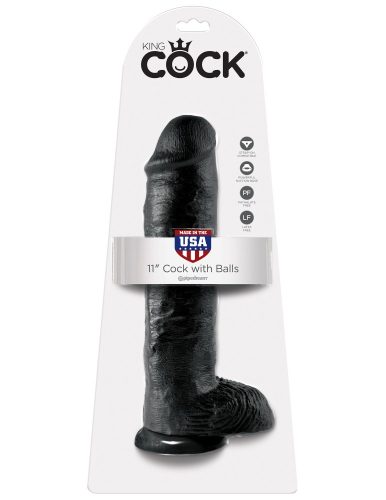 11" Cock with Balls Black - Élethű óriás dildó 28 cm