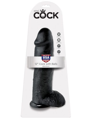 12" Cock with Balls Black - Élethű dildó 30,5 cm