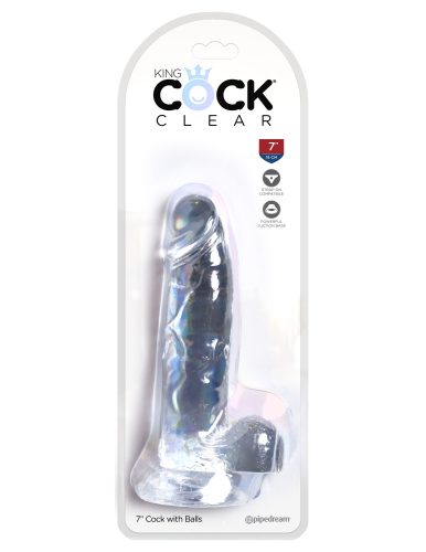 7" with balls Clear - Élethű dildó 18 cm