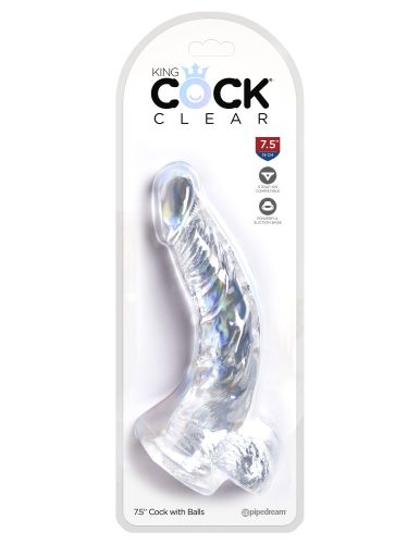 7.5" with balls Clear - Élethű dildó 19 cm
