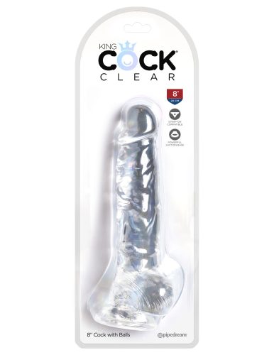 8" with balls Clear - Élethű dildó 20 cm