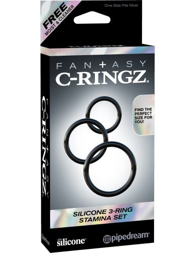 Silicone 3-Ring Stamina Set Black - Péniszgyűrű
