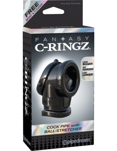 Cock Pipe With Ball-Stretcher  Black - Péniszgyűrű