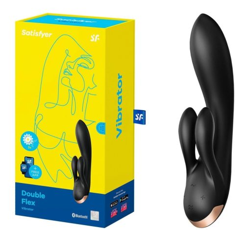 Double Flex black - App-vezérelt, Klitoriszkaros vibrátor 19,5 cm