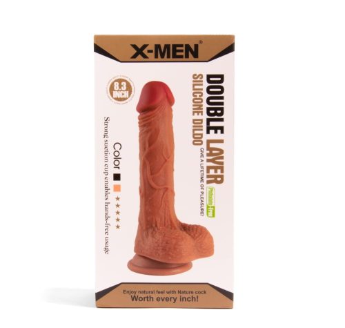 X-MEN 8.3 inch Double Layer Silicone Dildo - Élethű, barna dildó 21 cm