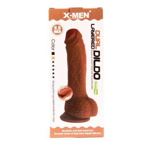 X-MEN 8.8" Dual Layered Dildo Brown - Élethű dildó 22,3 cm