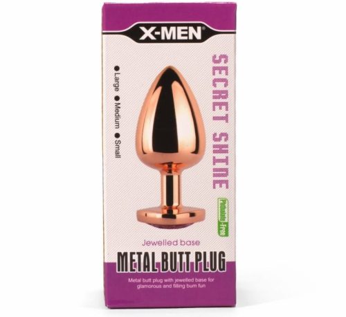 X-MEN Secret Shine Metal Butt Plug Rose Gold Heart L - Anál plug 9,5 cm